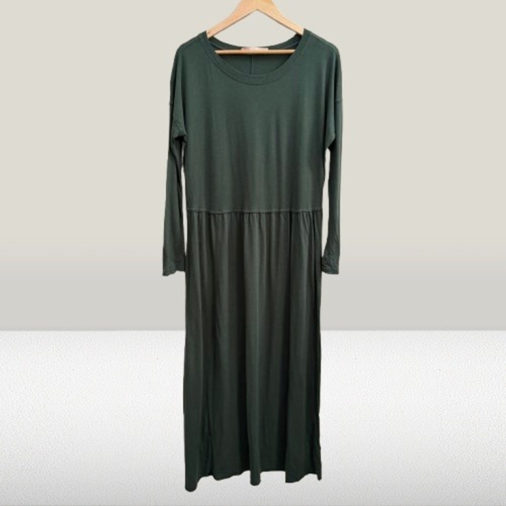 Free People Beach Dark Green Long Sleeve Jersey Maxi Dress‎ XS